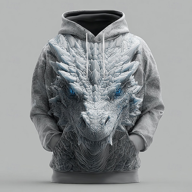 Men's Dragon Hoodies Sweatshirt Cool Party Long Sleeve Crew Neck Club Streetwear Red Blue Drawstring 3D Fall Winter Designer2
