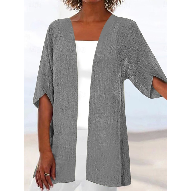 Women's Casual Jacket Breathable Comfortable Oversized Casual Plain Casual Daily Wear Open Front Regular Collarless Regular Fit Half Sleeve Outerwear Black White Pink Summer