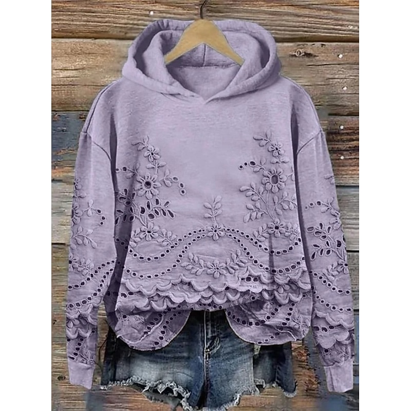 Women's Hoodie Pullover Sweatshirt Oversized Long Sleeve Casual Graphic Floral Warm Fashion Hooded Regular Tops Street Dailywear Print White Pink Blue Purple Green Fall Winter2