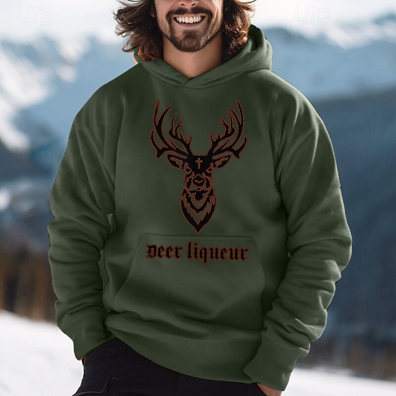 Men's Deer Hoodie Long Sleeve Sweatshirt Oktoberfest Vintage Retro Festival Design Autumn-Winter Collection Orange Brown Green Color Options Designer Graphic Print S M L Sizes Available2