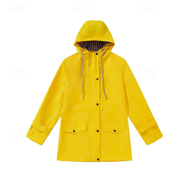Women's Hoodie Jacket Waterproof Rain Jackets Rain Coats Waterproof Warm Zipper Pocket Fashion Casual Plain Daily Wear Weekend Zipper Long Hooded Regular Fit Long Sleeve Outerwear Black Yellow Pink