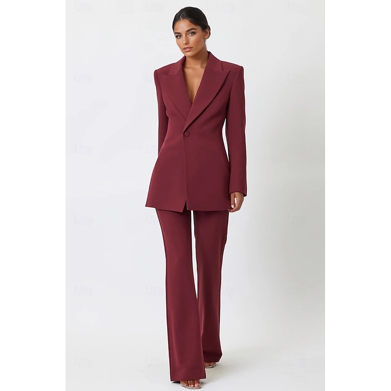 Women's 2 Pieces Suits Formal Wedding Guest Elegant Minimalist Casual Long Sleeve Floor Length Peak Lapel Single Breasted