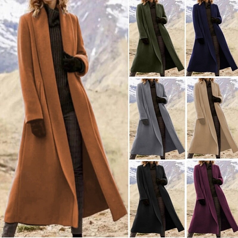 Women's Coat Comfortable Pocket Fashion Modern Plain Going out Weekend Open Front Long Turndown Regular Fit Long Sleeve Outerwear Black Royal Blue Purple Fall Winter