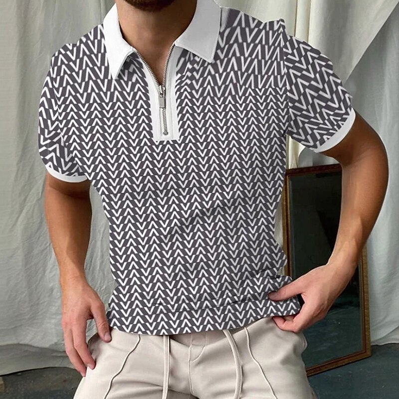 Men's Graphic Zip Polo Shirts Short Sleeve Polo Shirts Collared Shirts Casual Athleisure Daily Wear 3D Print Summer Yellow Red Gray2