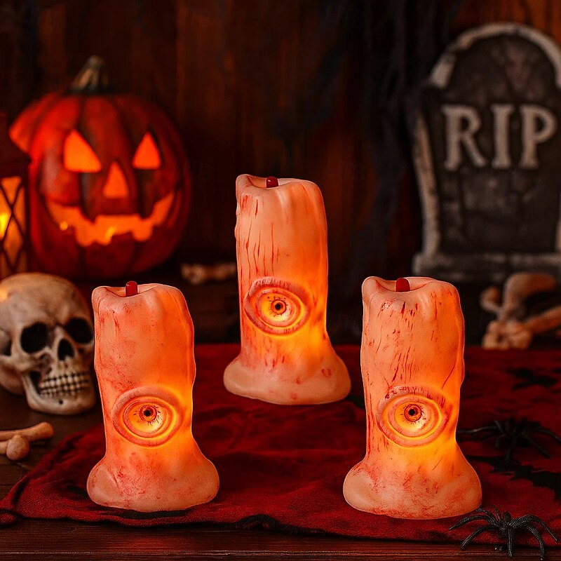 3 Pcs Halloween Candle Light Blood Eye LED Electronic Luminous  Indoor Restaurant Halloween Party Horror Atmosphere Decorative Light