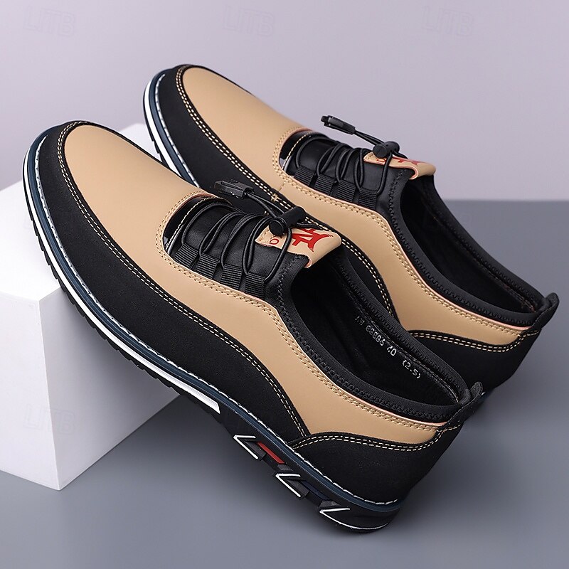 Men's Beige and Black Athletic Sneakers with Elastic Lace-Up Design and Cushioned Sole – Comfortable and Stylish Sports Footwear for Casual Wear, Running, and Outdoor Activities4