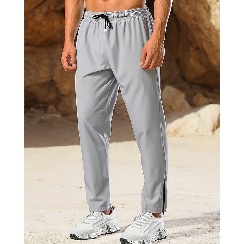 Men's Running Pants Sports Trousers Drawstring Zipper Pocket Bottoms Athleisure Sports Gym Stretchy Breathable Running Yoga Regular Fit Sportswear Activewear Solid Colored Black Dark Gray Light Grey