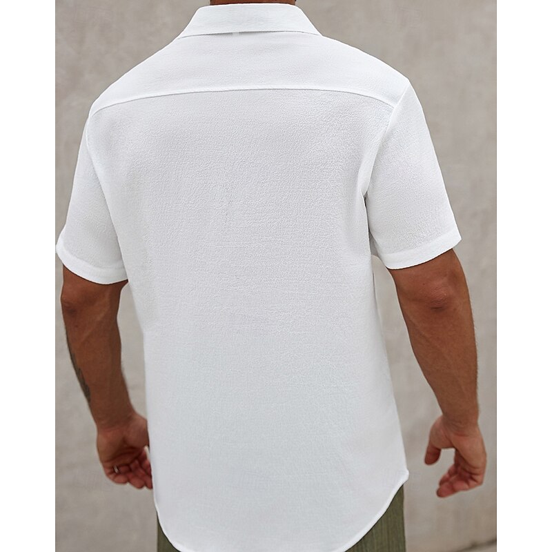 Men's Shirt Summer Shirt Casual Shirt Beach Shirt Button Up Shirt White Short Sleeve Plain Lapel Vacation Hawaiian Clothing Apparel Polyester Fashion Casual Comfortable4