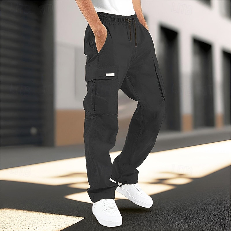 Men's Cargo Pants Trousers Drawstring Elastic Waist Multi Pocket Plain Wearable Outdoor Daily Camping & Hiking Fashion Classic Dark Brown Lake blue4