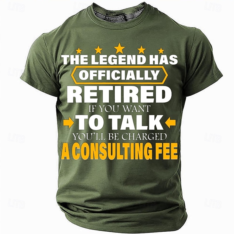 Men's Funny Retirement T-Shirt - 'The Legend Has Officially Retired, Consulting Fee' Short Sleeve Graphic Tee in Red3