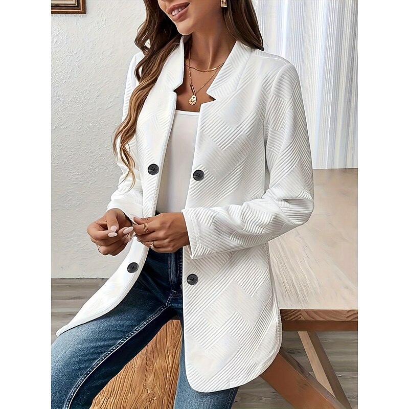 Women's Blazer Comfortable Breathable Buttons Casual Plain Office Street Casual Daily Wear Single Breasted Regular Stand Collar Regular Fit Long Sleeve Outerwear Black White Pink Summer Fall2