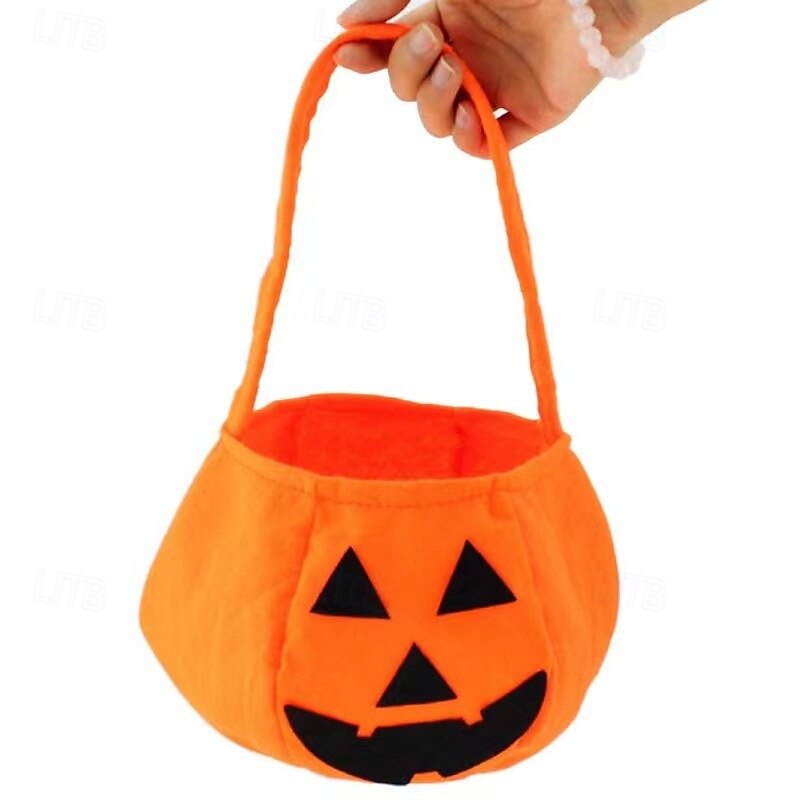 Halloween Pumpkin Treat Bag for Kids, Trick or Treat Candy Tote Bag, Non-Woven 3D Jack-O'-Lantern Gift Bag with Cartoon Ghost Face, Halloween Party Favor for Boys and Girls4