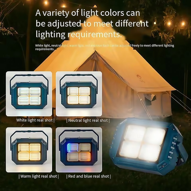 112LED Camping Lights USB Rechargeable Solar Charging Waterproof Flood Light  Portable Outdoor Camping Lantern Home Emergency LED Work Light  1PC2