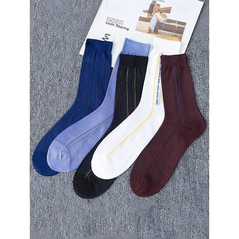 Men's transparent business dress socks, Retro vertical stripes, Breathable thin nylon mid-calf socks, Suitable for office professionals and formal occasions