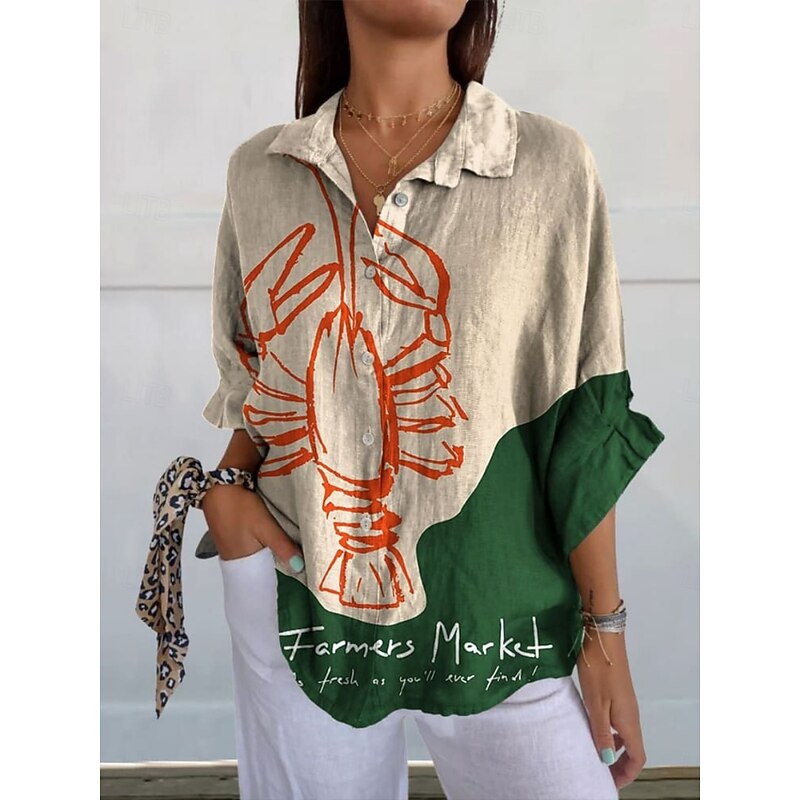 Women's Blouse Floral Geometric Daily Stylish Long Sleeve Shirt Collar Regular Tops Daily Holiday Buttons Print Red Khaki Summer2