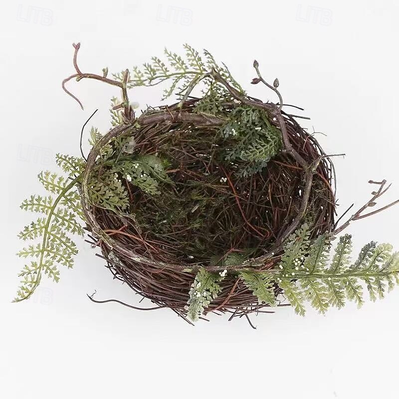 Handmade Wicker Bird Nest with Birds and Eggs, Rattan Birdhouse Decoration for Wedding Display, Forest Style Photo Prop for Table Centerpiece or Home Decor4