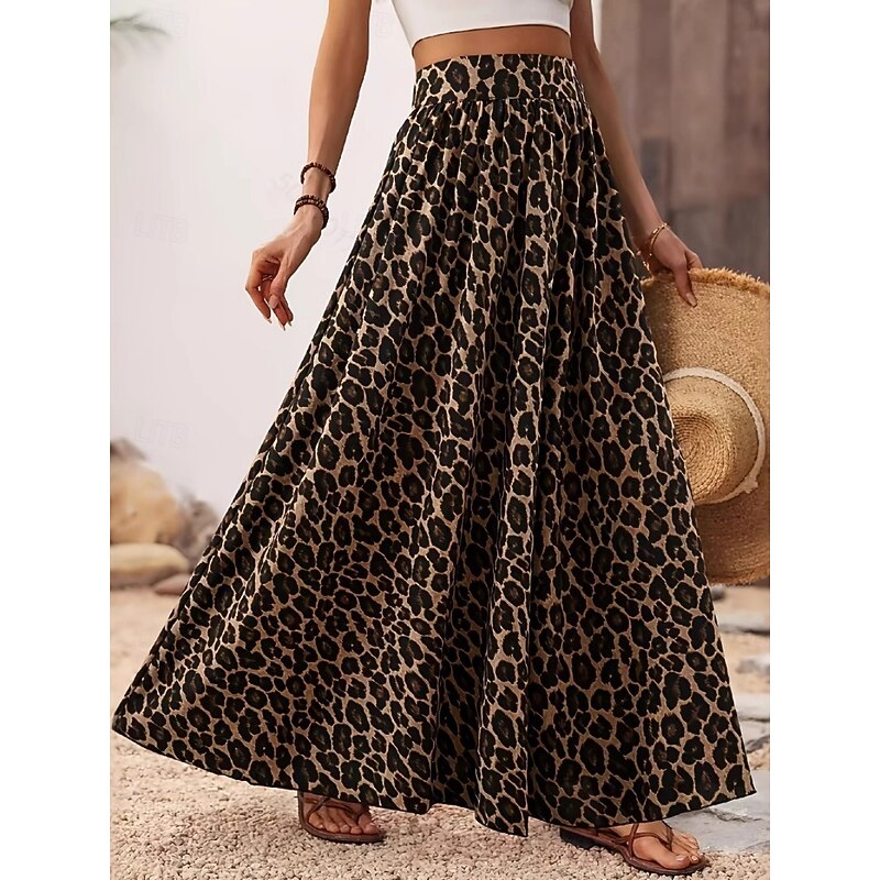 Women's Skirt A Line Fashion Casual Maxi High Waist Skirts Leopard Print Micro-elastic Street Daily Leopard Summer Polyester4