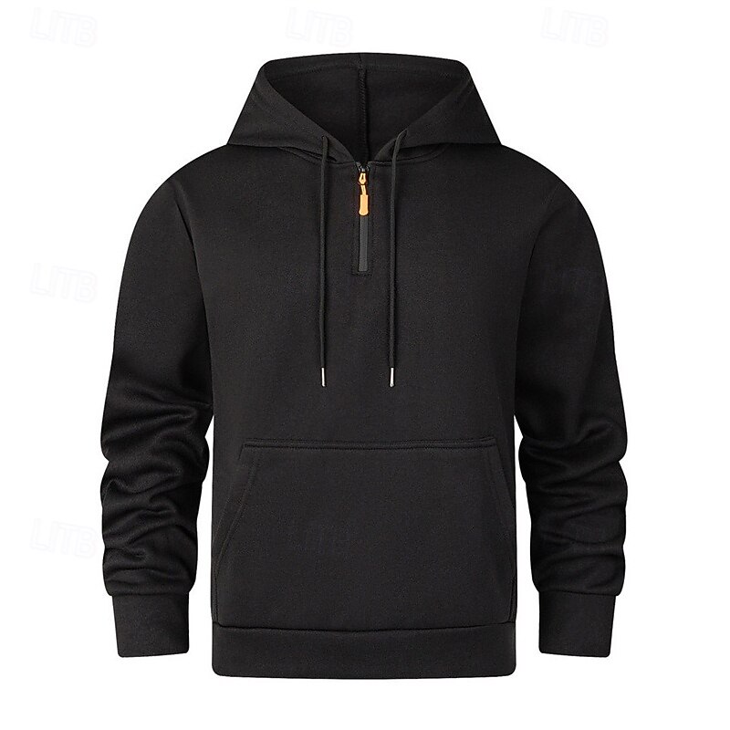 Men's Hoodie Quarter Zip Hoodie Black Wine Navy Blue Camel Hooded Plain Pocket Sports & Outdoor Daily Holiday Polyester Streetwear Basic Casual Spring Autumn / Fall Clothing Apparel Hoodies4