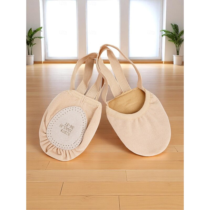 Women's Beige Canvas Ballet Shoes - Professional Dance Slippers with Elastic Straps for Ballet Training and Studio Performance2
