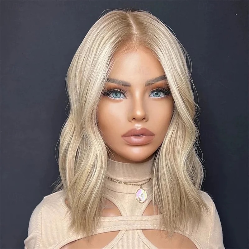 Remy Human Hair 5x5 Closure 13x4 Lace Front Wig Short Bob Brazilian Hair Wavy Blonde Wig 130% 150% Density with Baby Hair Highlighted / Balayage Hair 100% Virgin Glueless Pre-Plucked For Women Short4