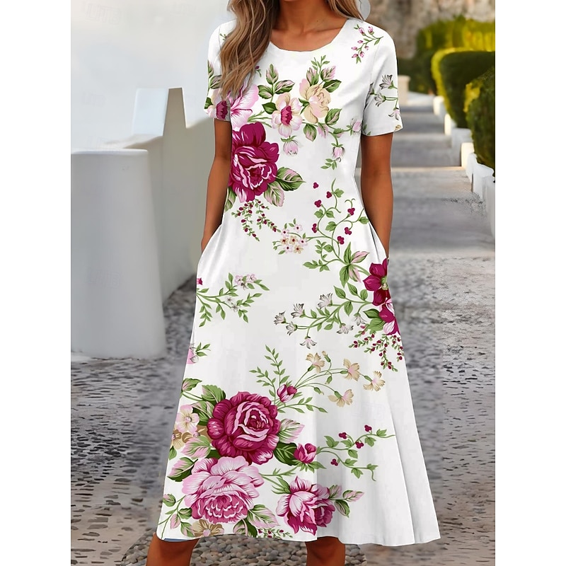 Women's Mini Dress T Shirt Dress Tee Dress Sundress Shift Dress A Line Dress Vacation Casual Boho Party Beach Regular Fit Floral Graphic Short Sleeve Crew Neck White Pink Red Blue Summer Spring4