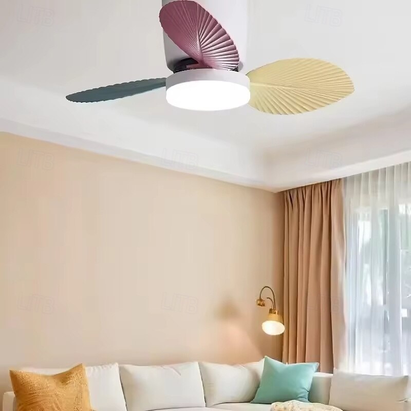 Modern 3-blade LED ceiling fan light ABS bladeless DC motor frequency conversion iron remote control 110V-220V