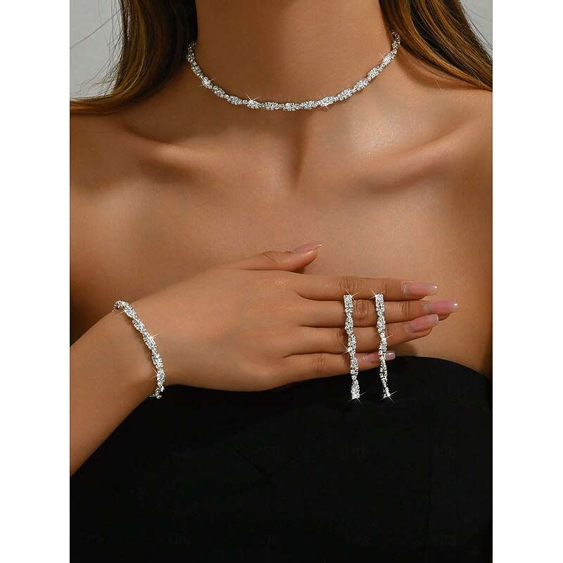 Bridal Jewelry Sets 1 set Zircon Rhinestone Earrings Necklace Bracelets Women's Elegant Stylish Jewelry Set For Wedding Special Occasion Party Evening Wear2
