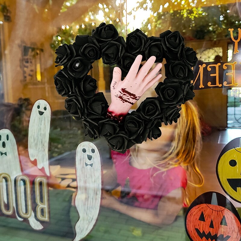 Halloween Wreath for Front Door Indoor Outdoor Decoration, Bloody Hand Vine Wreath Scary Door Hanger, Horror Party Window Hanging Decor for Spooky Halloween2
