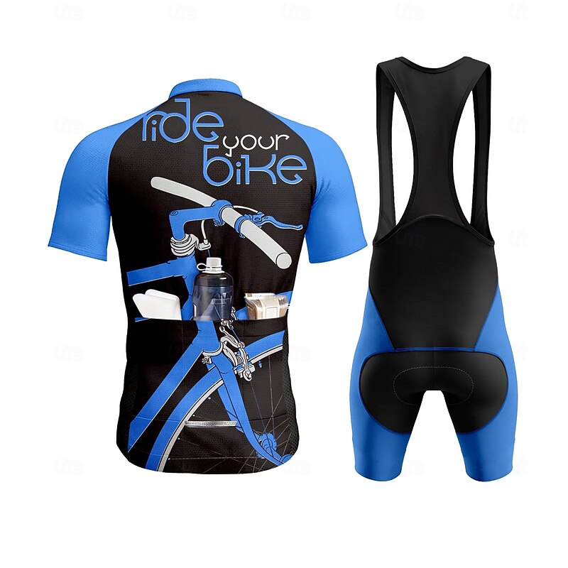 Men's Cycling Jersey Cycling Jersey with Bib Shorts Short Sleeve Royal Blue Bike Sports Graphic Geometric Clothing Apparel2