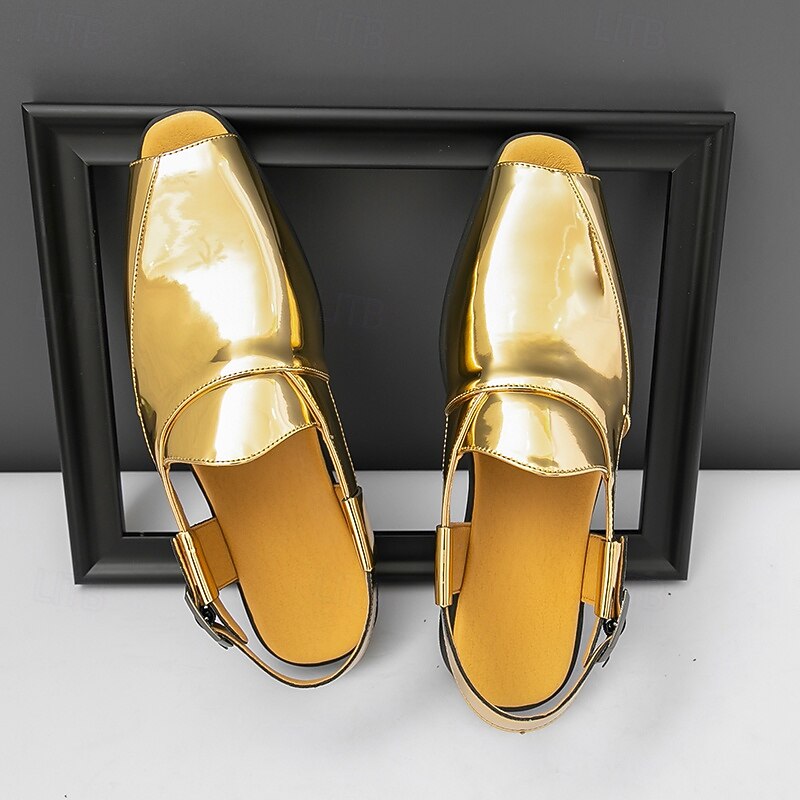 Gold Metallic Slip-On Shoes for Men – Fashionable Open-Back Design, Ideal for Casual Outings and Evening Celebrations4