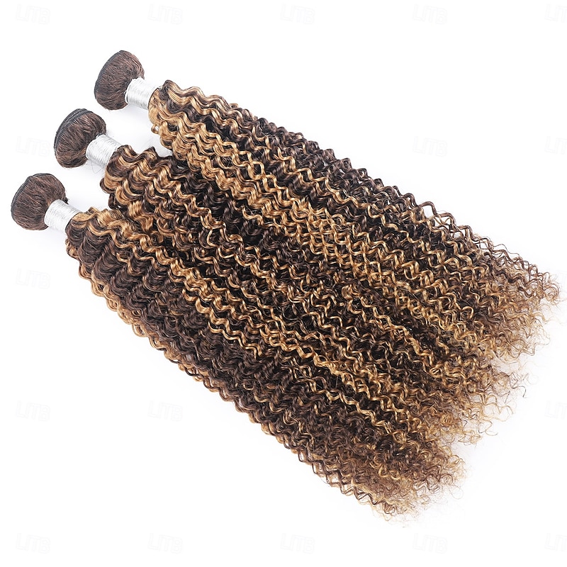 3 Bundles Hair Weaves Piano color P4/27 Curly Wave Human Hair Extensions Human Hair Bundle Hair 10-28 inch For Black Women3