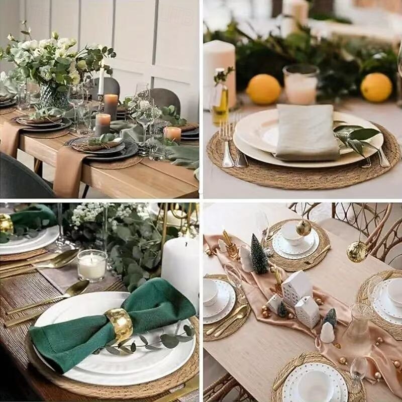 5-Piece Round Rattan Placemats Set, 13-Inch Natural Hand-Woven Water Lily Placemats for Dining Table, Rustic Style Table Mats for Home and Wedding Decor4