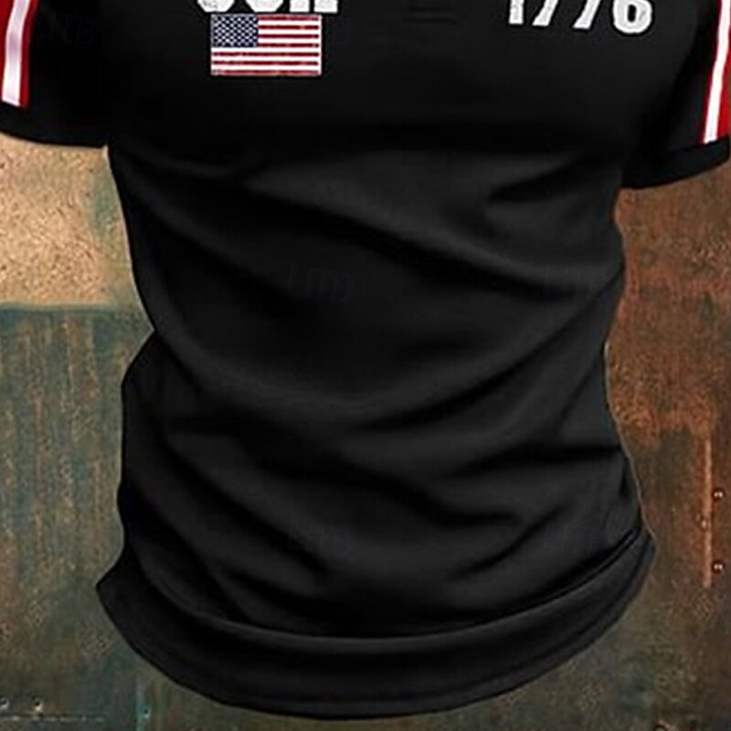 American Independence Day Men's Color Block American US Flag Polo Shirts Button Up Polos Golf Shirt Short Sleeve Polo Shirts Lapel Fashion Casual Daily Festival Print Summer Black3