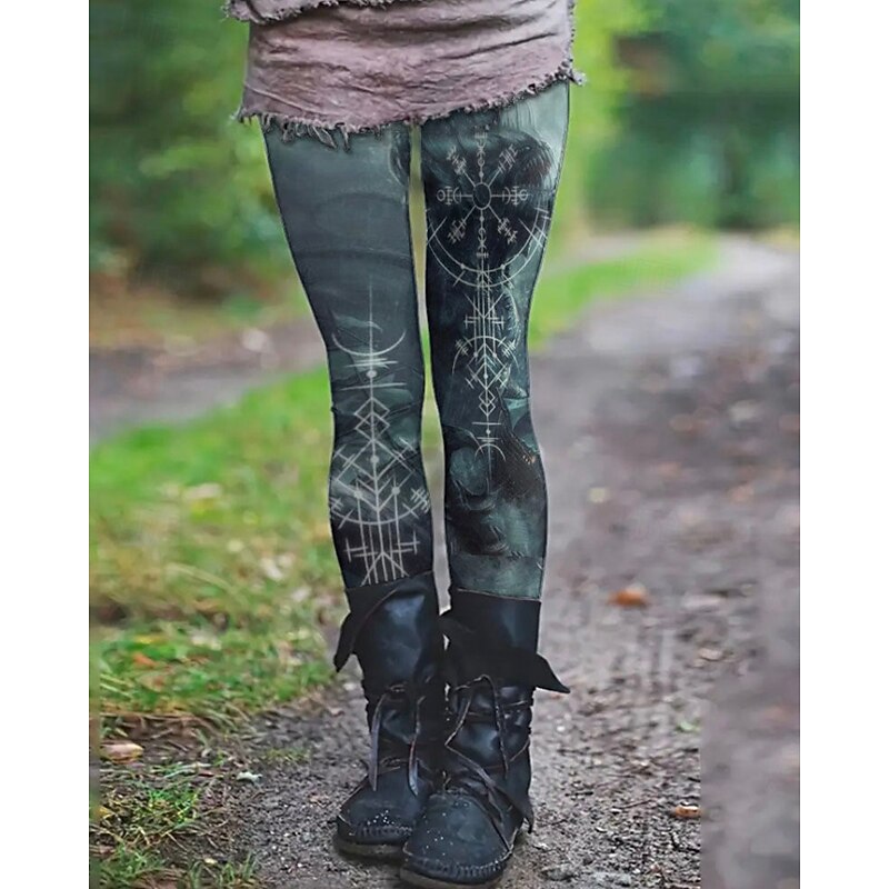 Women's Slacks Leggings Cozy Leggings Streetwear Casual Full Length Natural Flower Elastic Waist Print Comfy Outdoor Comfortable Vacation Going out Black Grey Wine Black & White White / Black Fall2