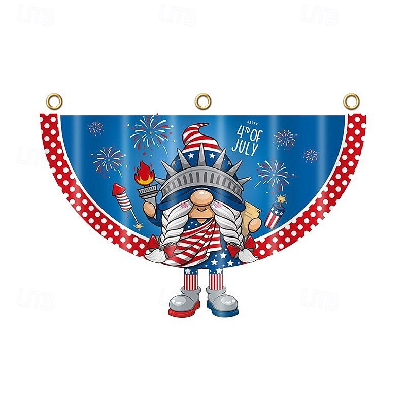 4th of July American Pleated Fan Flag,USA Patriotic Flag Independence Day Gnomes with Leg Half Fan Banner Decoration Indoor/Outdoor2