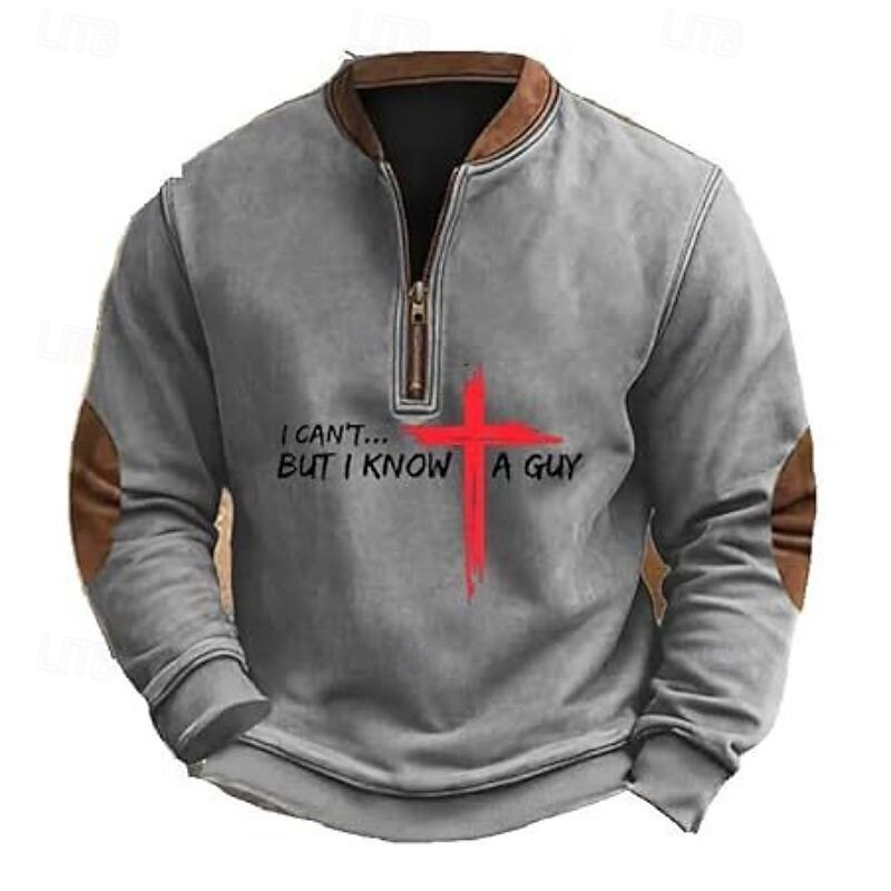 Men's Sweatshirt Quarter Zip Sweatshirt Black White Red Brown Gray Half Zip Color Block Cross Half Zip Print Sports & Outdoor Daily Holiday Polyester Vintage Streetwear Casual Fall & Winter Clothing2