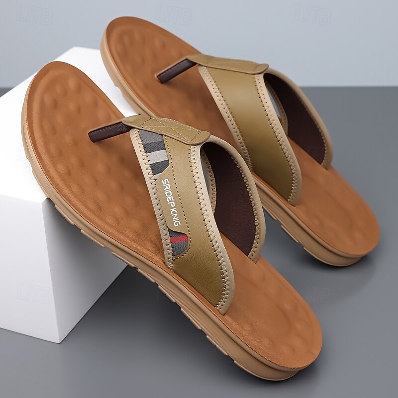 Men's Army Green Flip Flops with Colorblock Webbing Strap Lightweight Slip-On Design for Beach Poolside and Summer Daily Use3