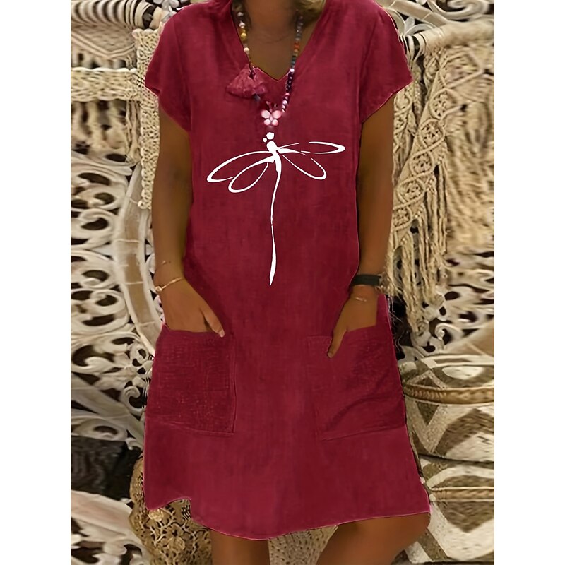 Women's Midi Dress Linen Dress Casual Dress Boho Dress Print Dress Elegant Fashion Classic Puff Sleeve Vacation Holiday Fall Dress Regular Fit Letter Abstract Short Sleeve V Neck Yellow Light Green3