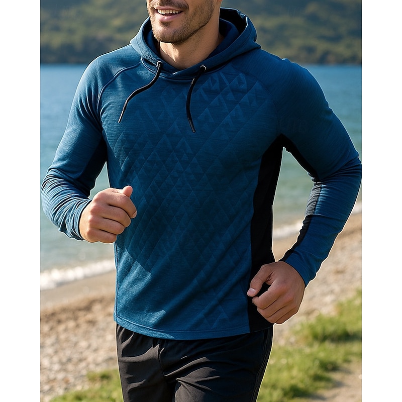 Men's Hoodie Sweatshirt Long Sleeve Top Color Block Quick Dry Lightweight Breathable Tennis Golf Running Sportswear Activewear Black Red Dark Blue