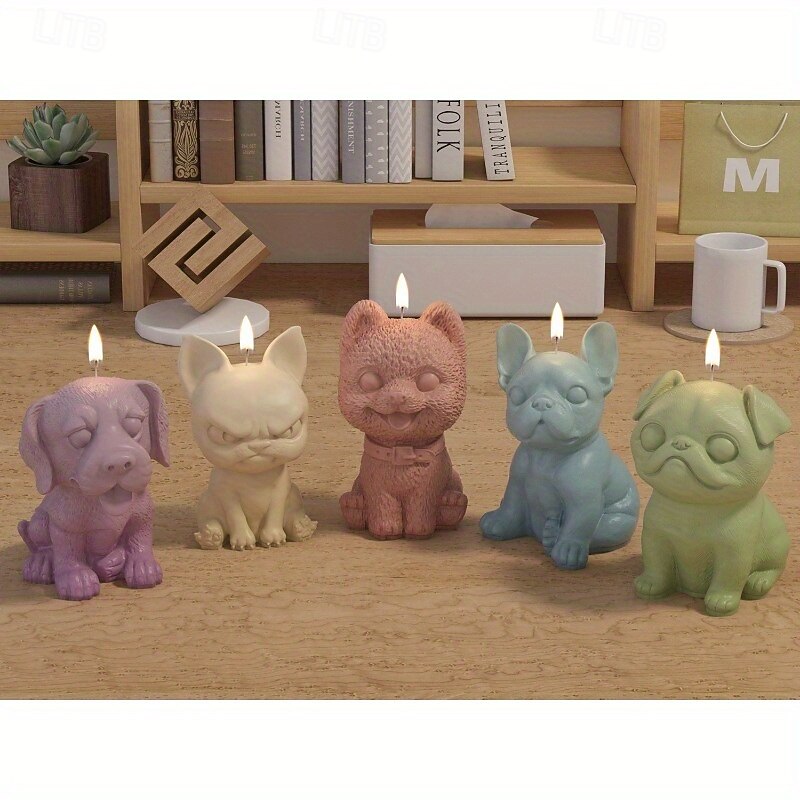 8pcs Dog Shape Mold Silicone Three-dimensional Animal Handmade Plaster Clay Candle Holder Mold3