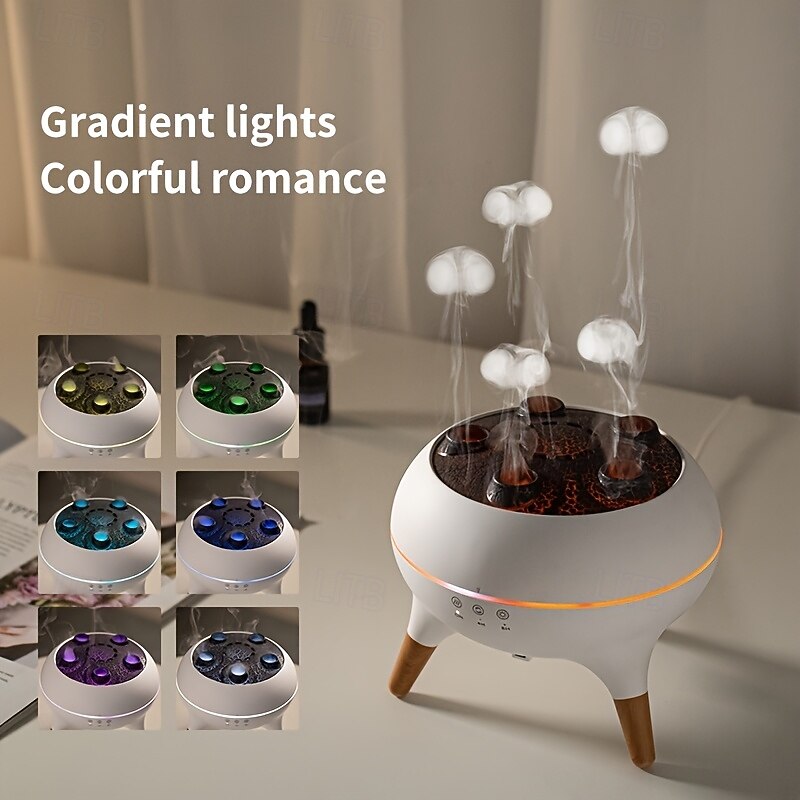 3D Dynamic Jellyfish Cloud Mushroom Dance Spray Aromatherapy Machine Desktop Flame Humidifier Household Heavy Fog Colorful Light Remote Control Equipped With Five Motors For Gift Giving Family Office2