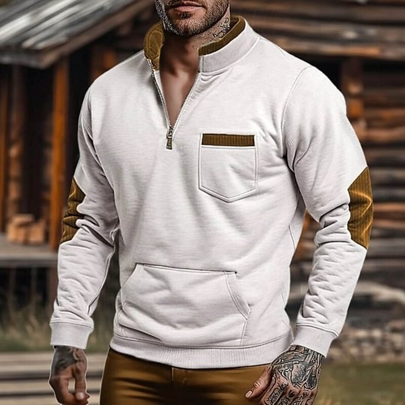 Men's Sweatshirt Zip Sweatshirt Quarter Zip Sweatshirt White Half Zip Color Block Pocket Sports & Outdoor Daily Holiday Polyester Streetwear Basic Casual Spring Autumn / Fall Clothing Apparel Hoodies2