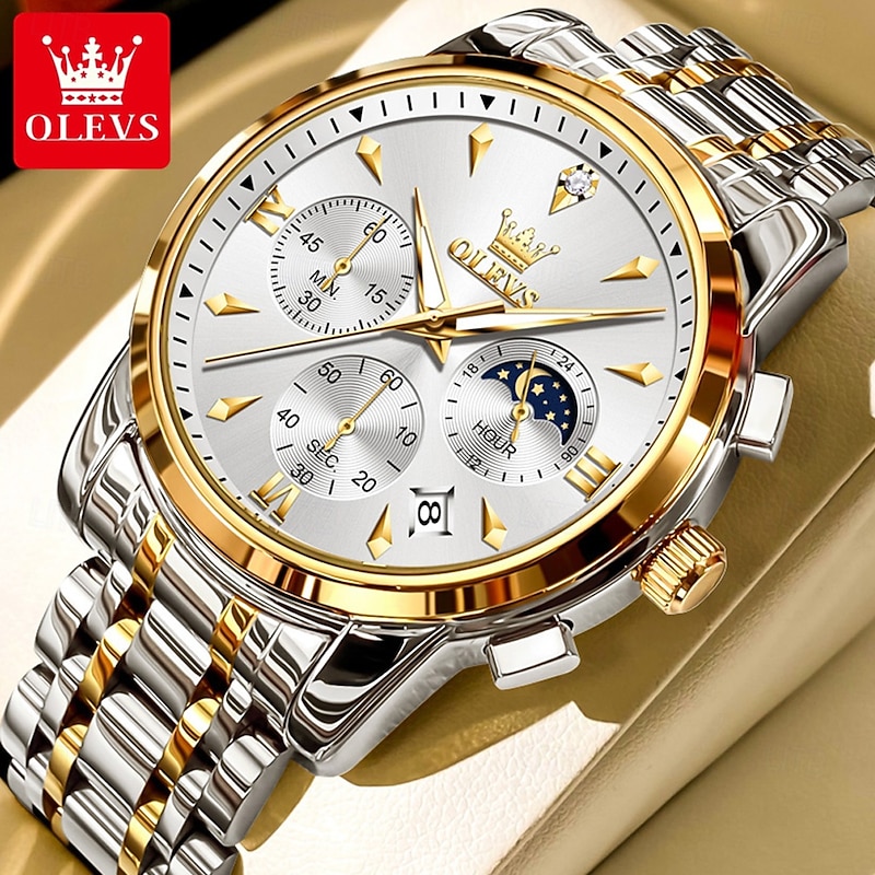 OLEVS 3639 Top Brand Original Quartz Watch Multifunctional Chronograph Watch For Men Waterproof Luminous Moon Phase Watch3