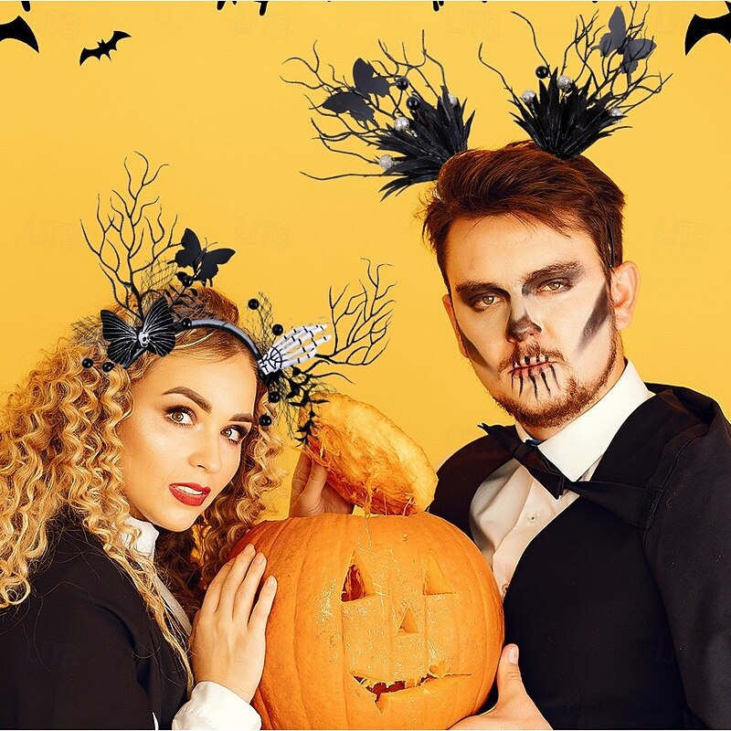 Halloween Headband Funny Bat, Ghost Hand, Antler and Branch Hair Hoop, Cute Party Costume Accessory for Festival Dress-Up and Photo Props