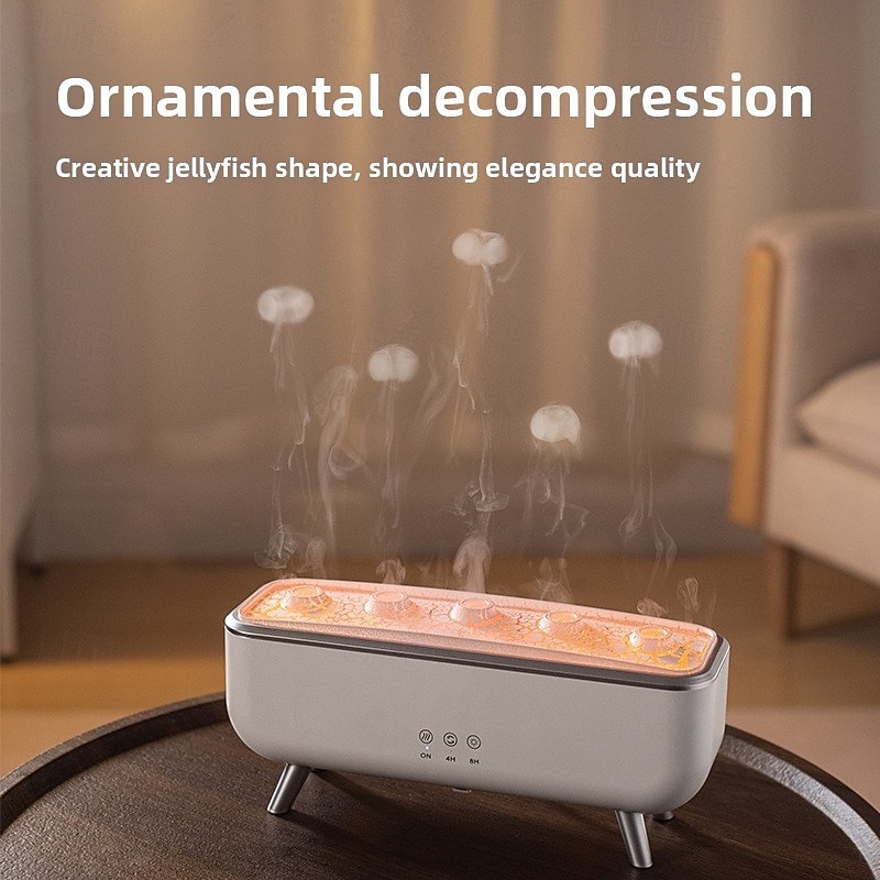 1 Pc Dynamic Jellyfish Essential Oil Aromatherapy Diffuser Humidifier Sound Pickup Function Humidifier Colorful Light Remote Control Dimming Timer Function DC24V Plug3