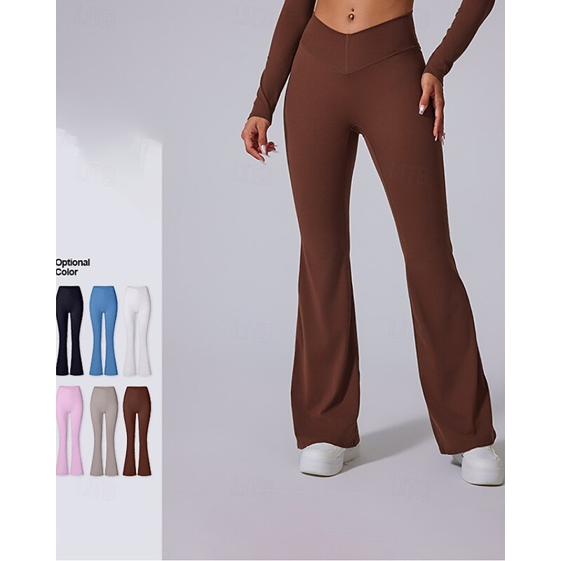 Women's pilates leggings fitness pants sport pants Flared Lightweight Pilates Running Fitness Pants Solid Color Black White Pink Fall Winter Sports Activewear Micro-elastic