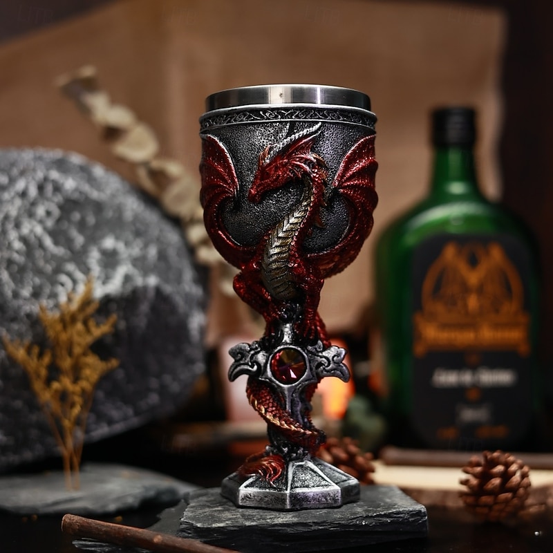 3D Evil Dragon Wine Glass, Western Dragon Stainless Steel Goblet, Dragon Warrior Sculpted Stemmed Wine Cup, Unique Fantasy Red Wine Glass