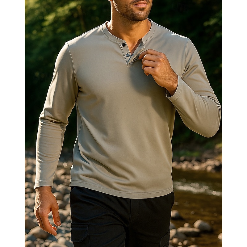 Men's Hiking Shirt Hiking top Henley Shirt Long Sleeve Crew Neck Tee Tshirt Top Outdoor Quick Dry Lightweight Breathable Quarter-Zip Polyester Black Royal Blue Green Tennis Golf Running3