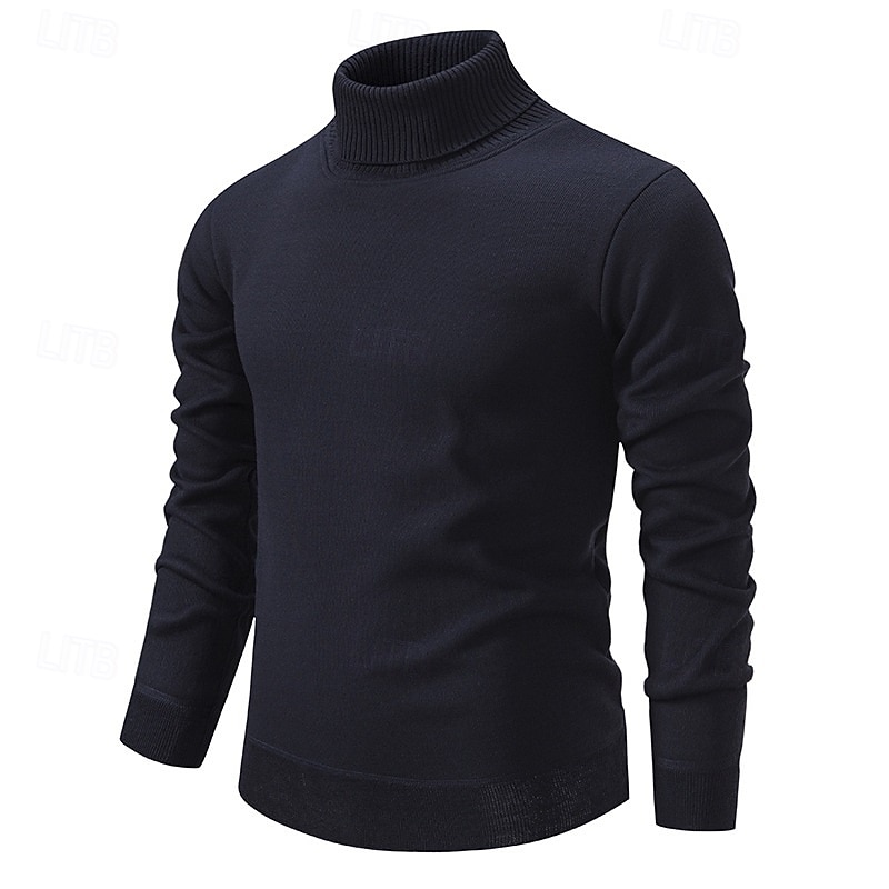 Men's Pullover Sweater Jumper Ribbed Knit Regular Tops Knitted Slim Fit Plain Turtleneck Knitwear Minimalist Casual Daily Wear Clothing Apparel Fall Winter Wine Black M L XL3