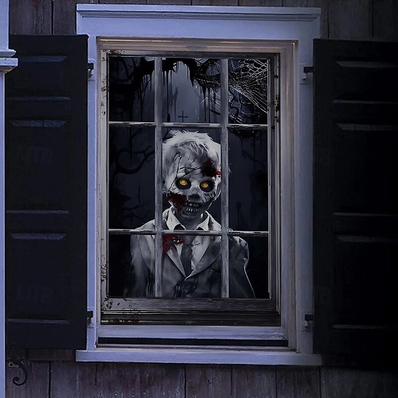 Halloween Horror Window Clings, Static PVC Fake Window Stickers for Glass, Removable Scary Window Decals for Halloween Party Decoration Indoor Outdoor4